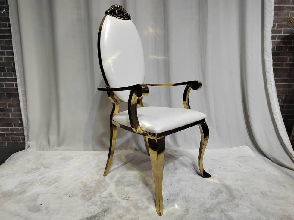 "Cora" 2Pcs. Metal Bridal Arm Throne Chair - White / Gold