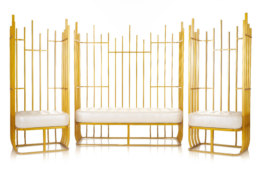 "Aria" Bridal Love Seat - Gold Metal / White