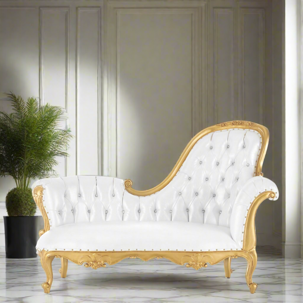 "Stella" Royal Chaise Lounge - White / Gold
