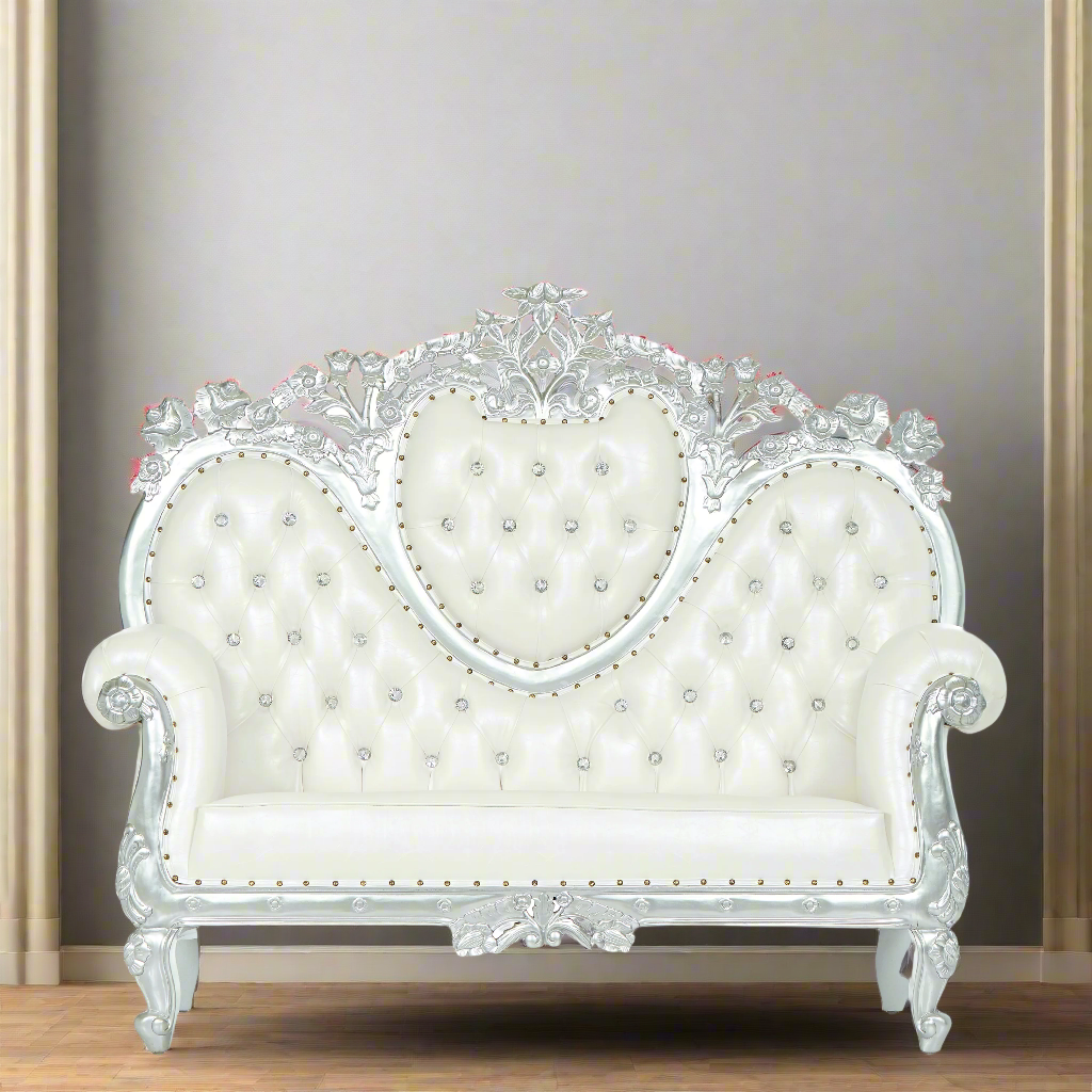 "Capri 56" Royal Love Seat - White / Silver