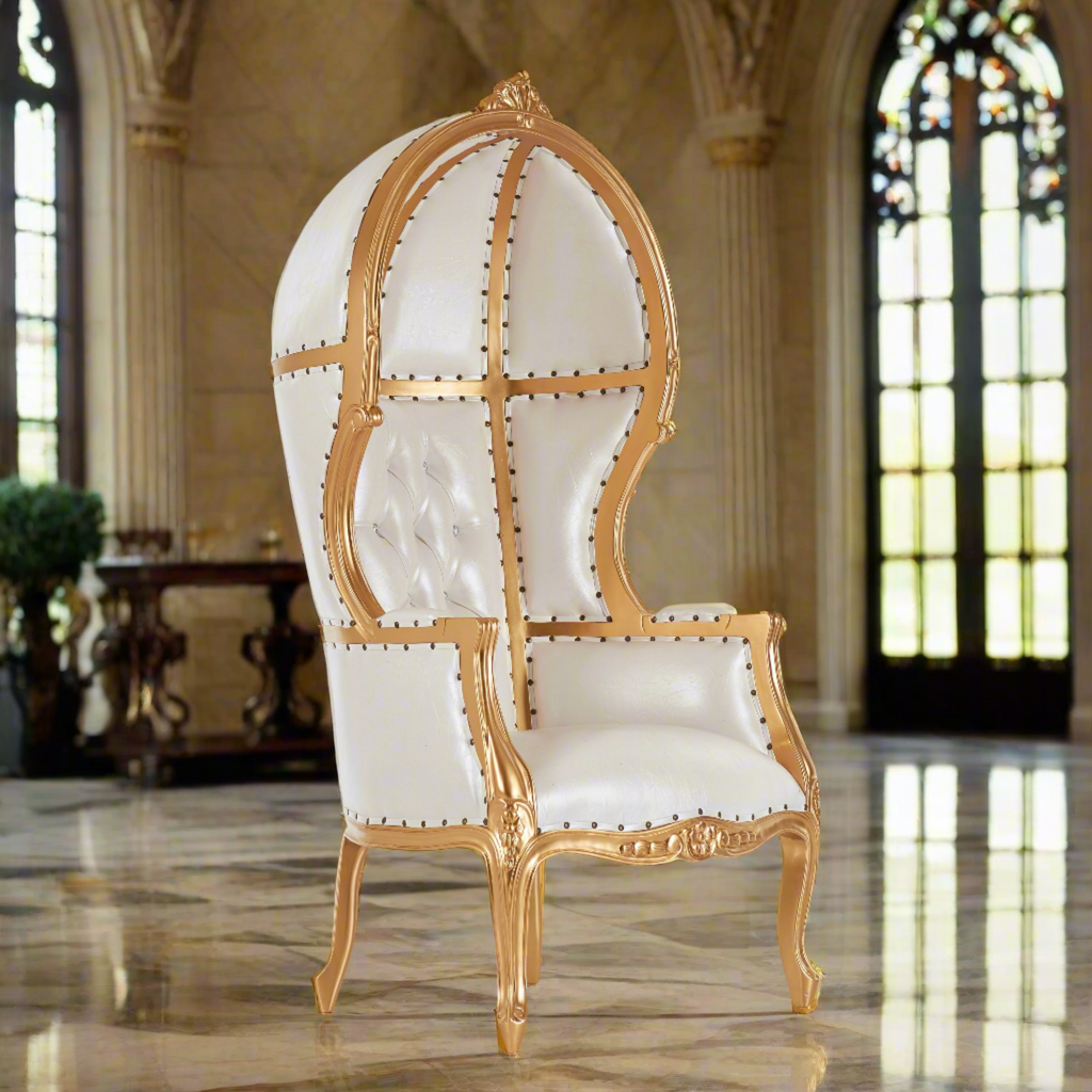 "Hooded Canopy 65" Bridal Throne Chair - White / Gold
