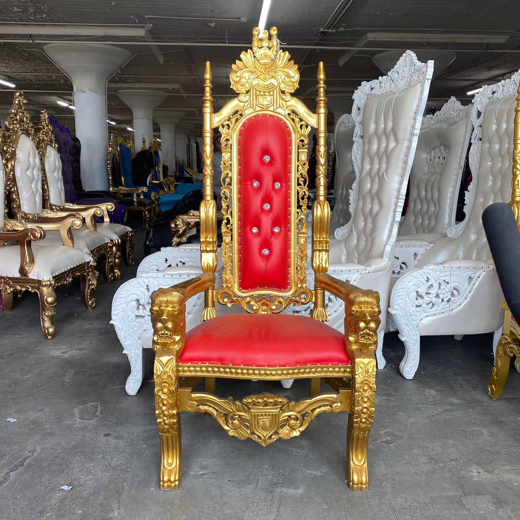 "King David" Lion Throne Chair - Red  / Gold