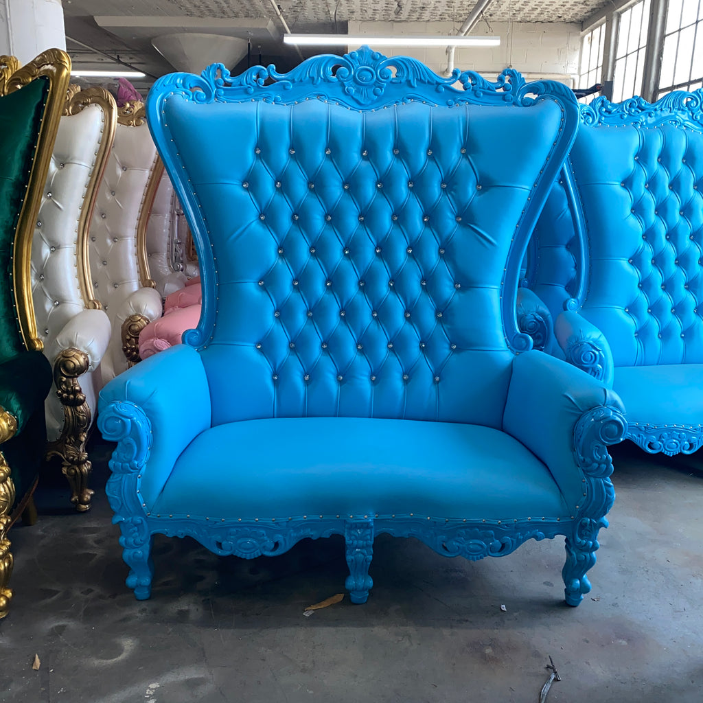 "Queen Tiffany" Love Seat Throne - Light Blue / Blue