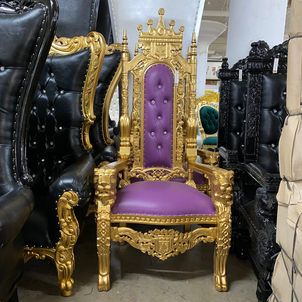 "King David" Crown Lion Throne Chair - Purple / Gold