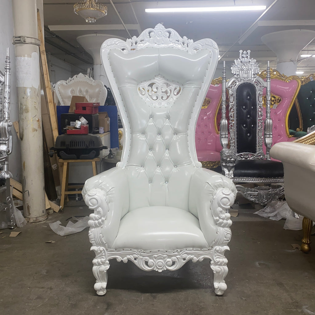 "Crown Tiffany" Throne Chair - Glossy White / White