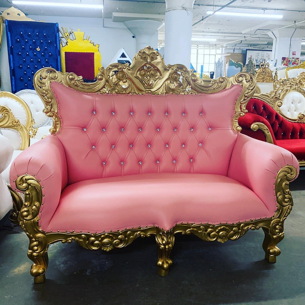 "Farrah" Royal Love Seat Sofa - Pink / Gold
