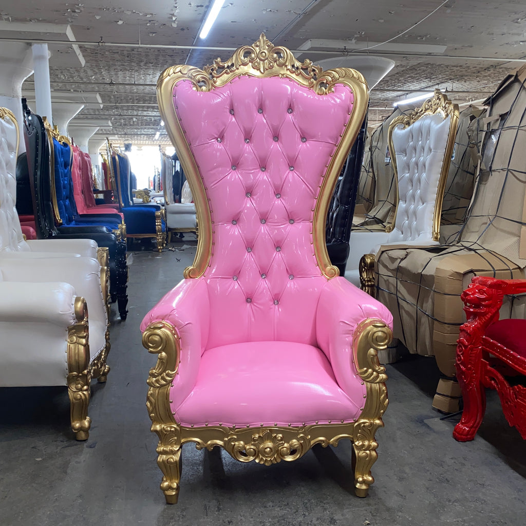 "Queen Tiffany" Throne Chair - Glossy Pink / Gold