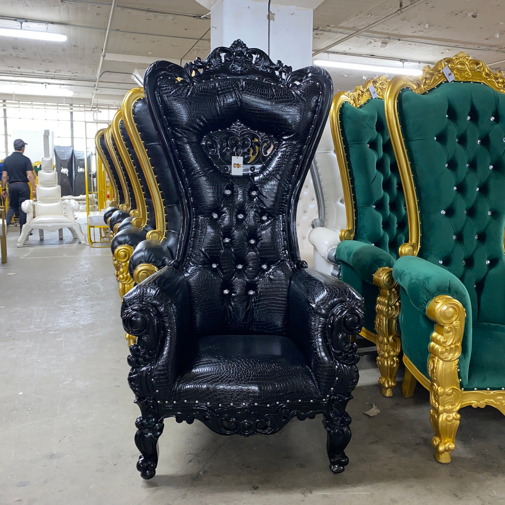 "Crown Tiffany" Throne Chair - Black Croc / Black