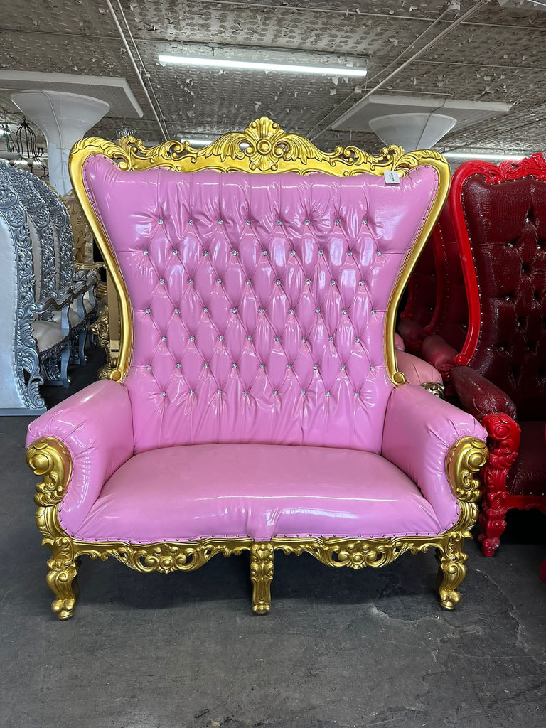 "Queen Tiffany" Love Seat Throne Chair - Glossy Pink / Gold