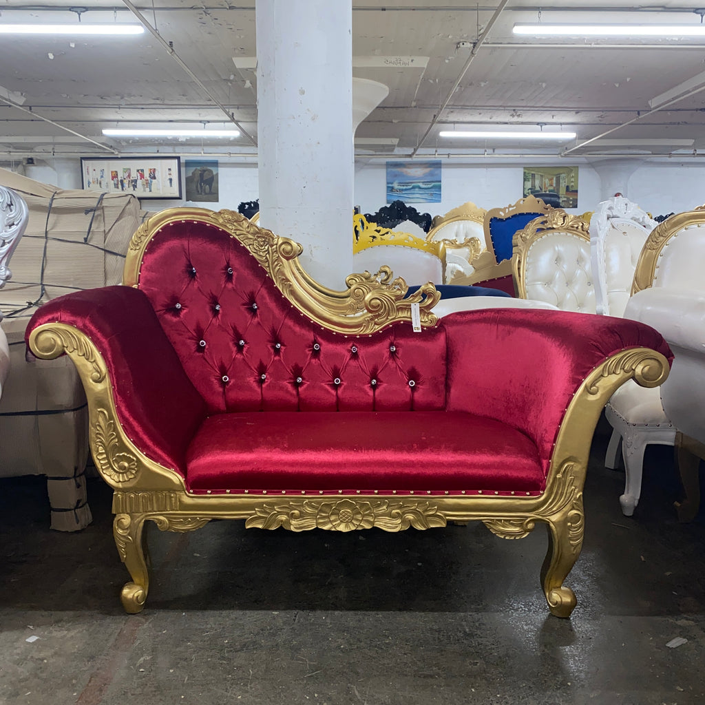 "Cleopatra 69" Royal Chaise Lounge - Red Velvet / Gold