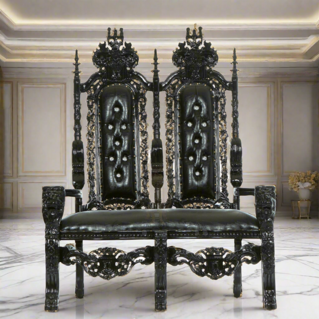 "King David" Lion Throne Love Seat - Black / Black