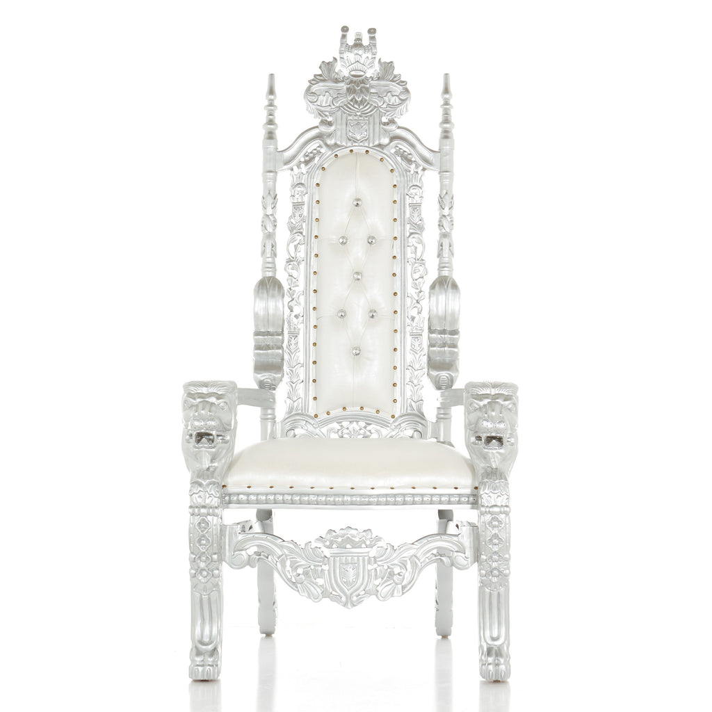 "King David" Lion Throne Chair - White / Silver