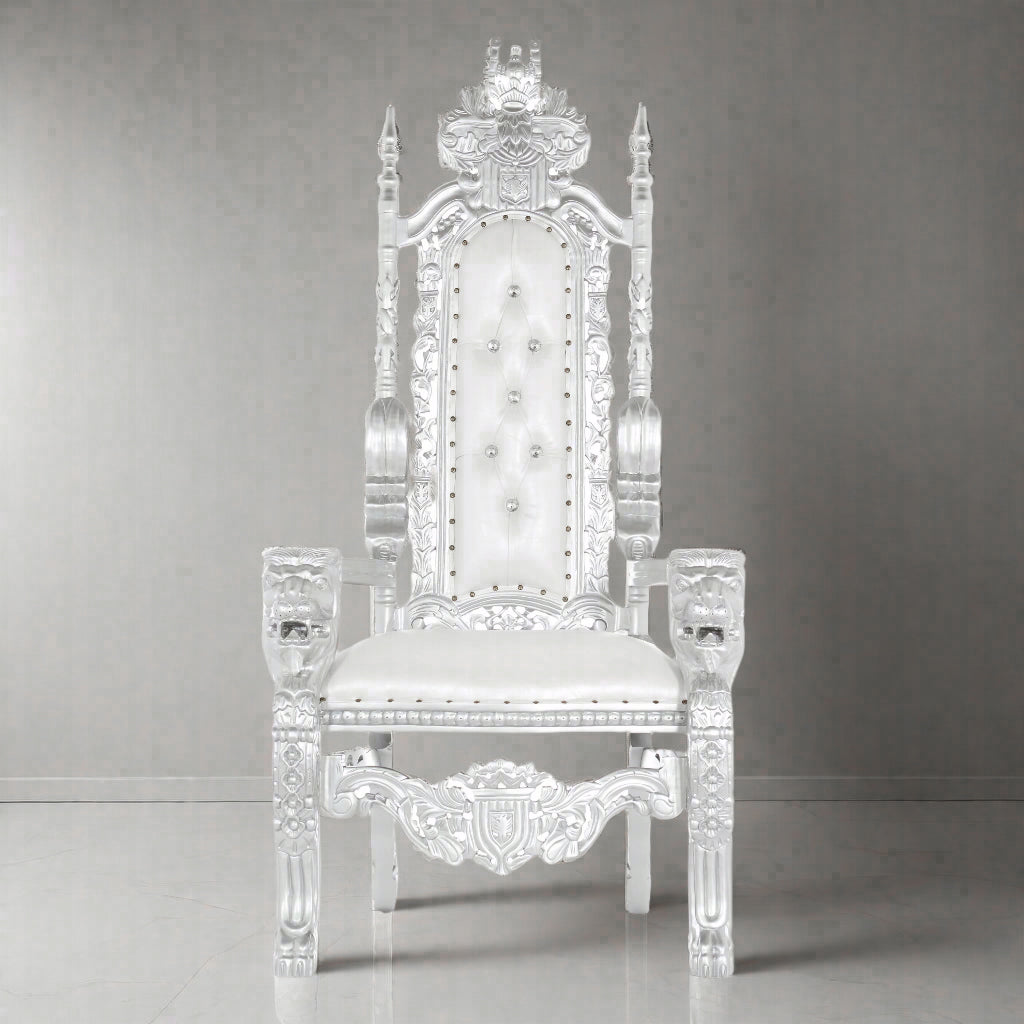 "King David" Lion Throne Chair - White / Silver