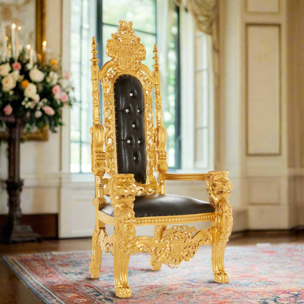 "King David" Lion Throne Chair - Black / Gold