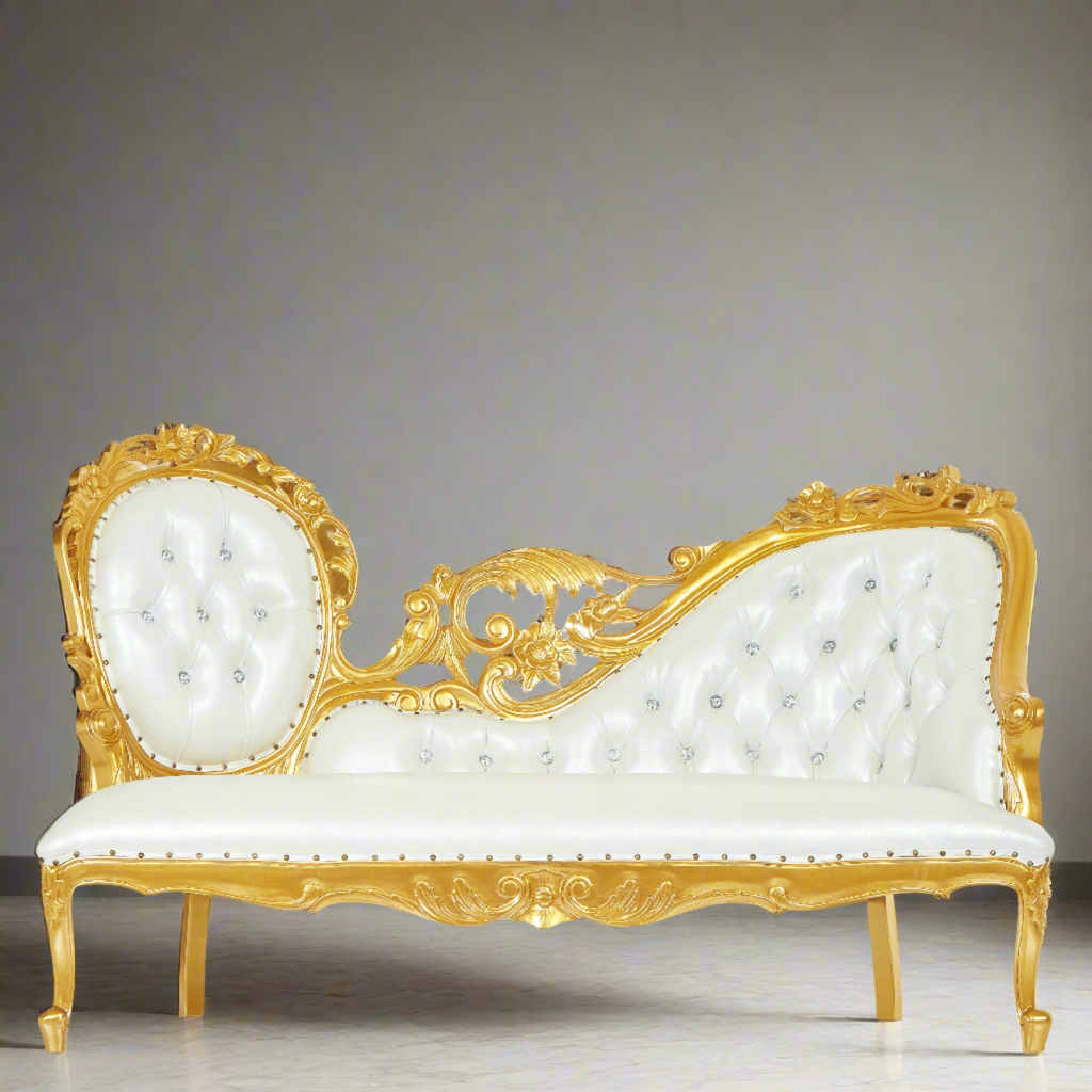 "Queen Natalia" Royal Chaise Lounge - White / Gold