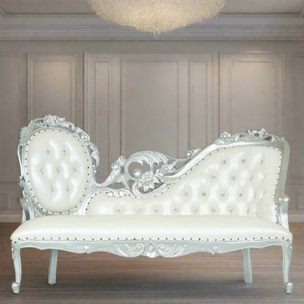 "Queen Natalia" Royal Chaise Lounge - White / Silver