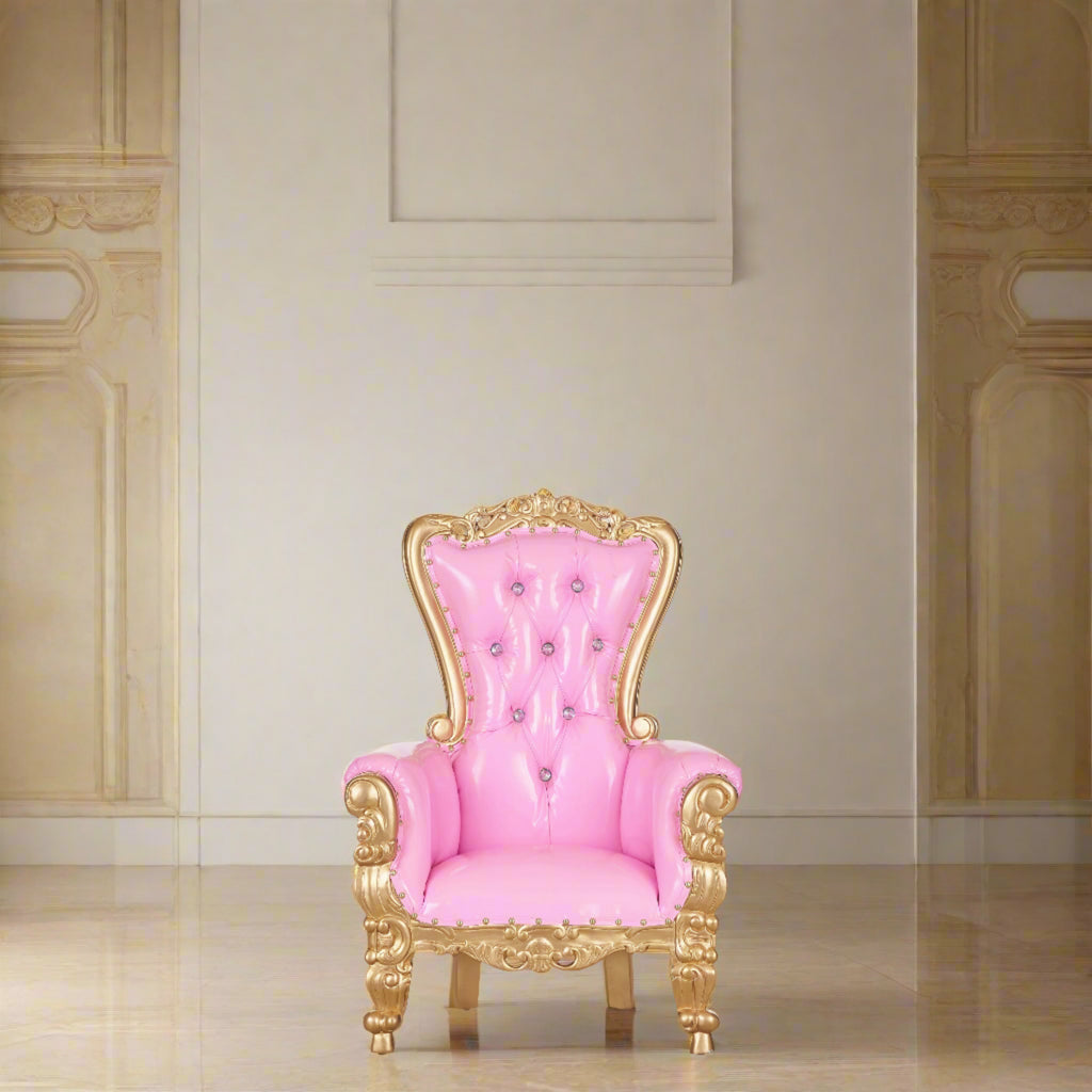 "Mini Tiffany 33" Kids Throne Chair - Glossy Pink / Gold