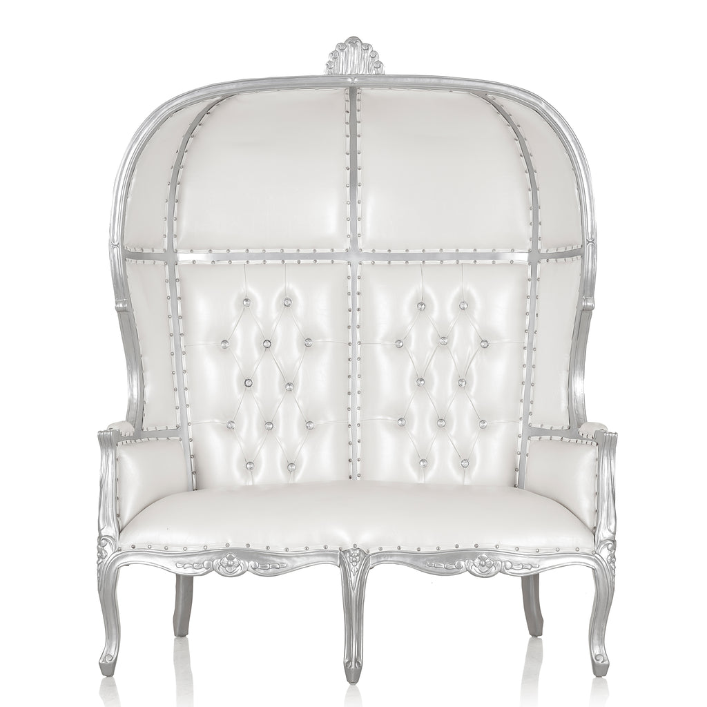 "Hooded Canopy" Love Seat Throne - White / Silver