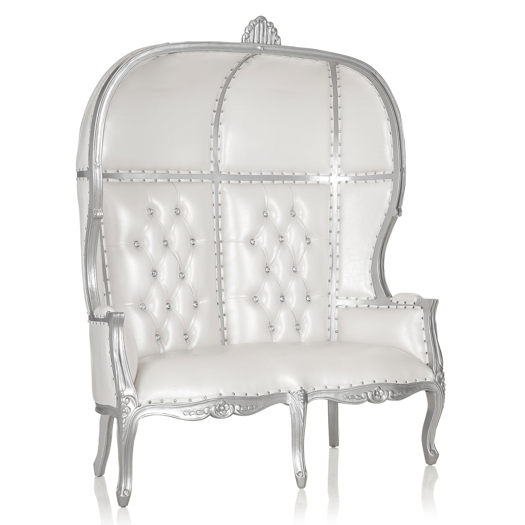 "Hooded Canopy" Love Seat Throne - White / Silver