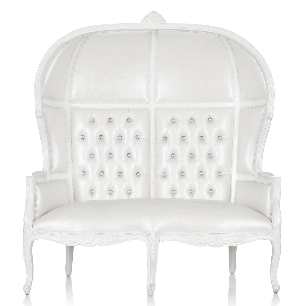 "Hooded Canopy" Love Seat Throne - White / White