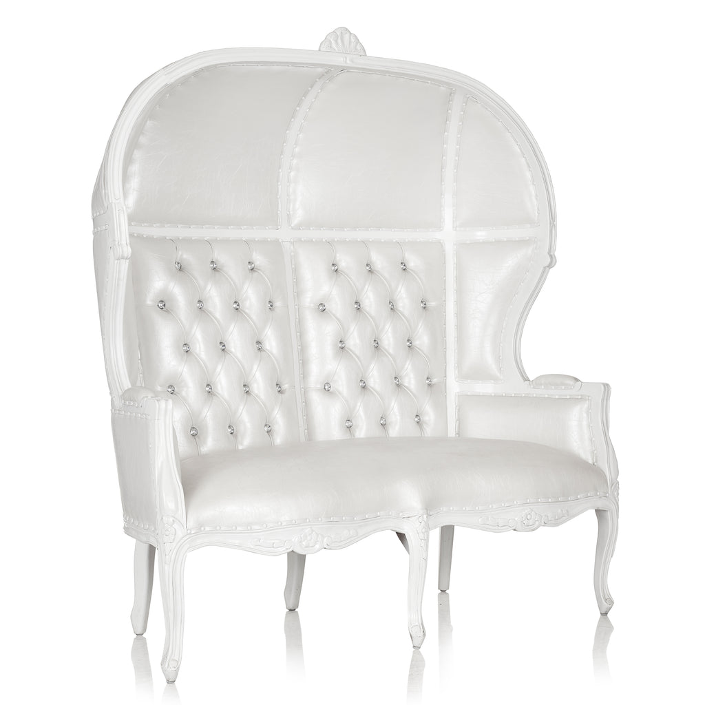 "Hooded Canopy" Love Seat Throne - White / White