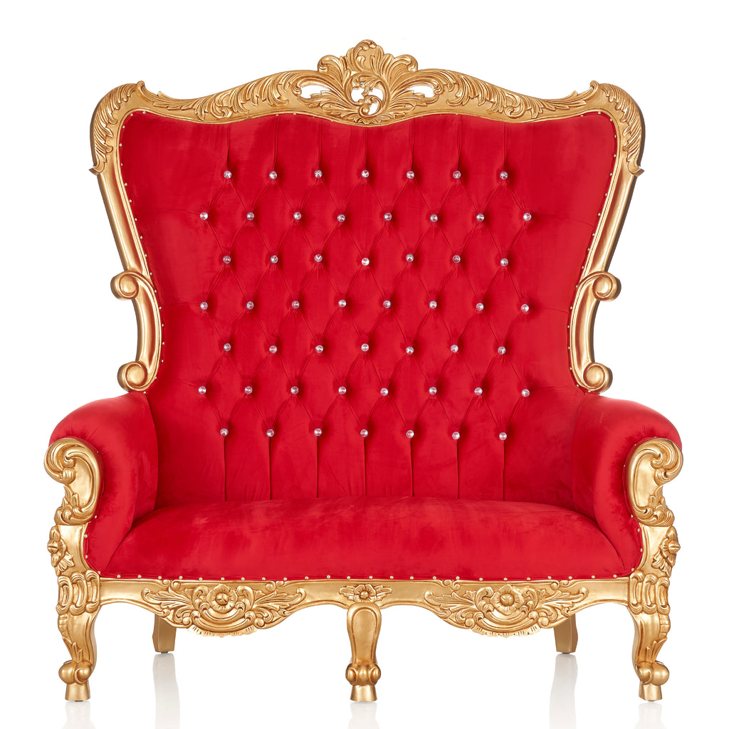 "Queen Victoria" Love Seat - Red Velvet / Gold