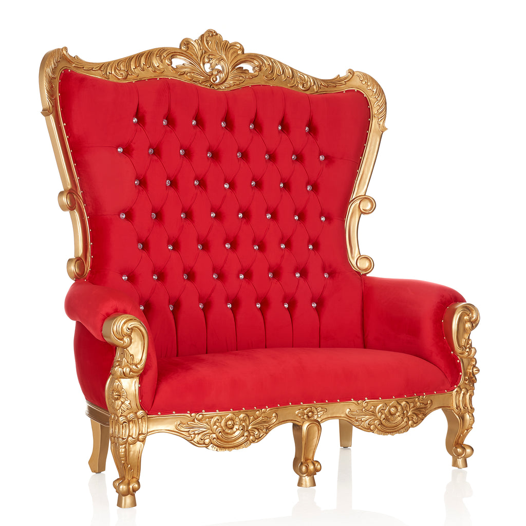 "Queen Victoria" Love Seat - Red Velvet / Gold