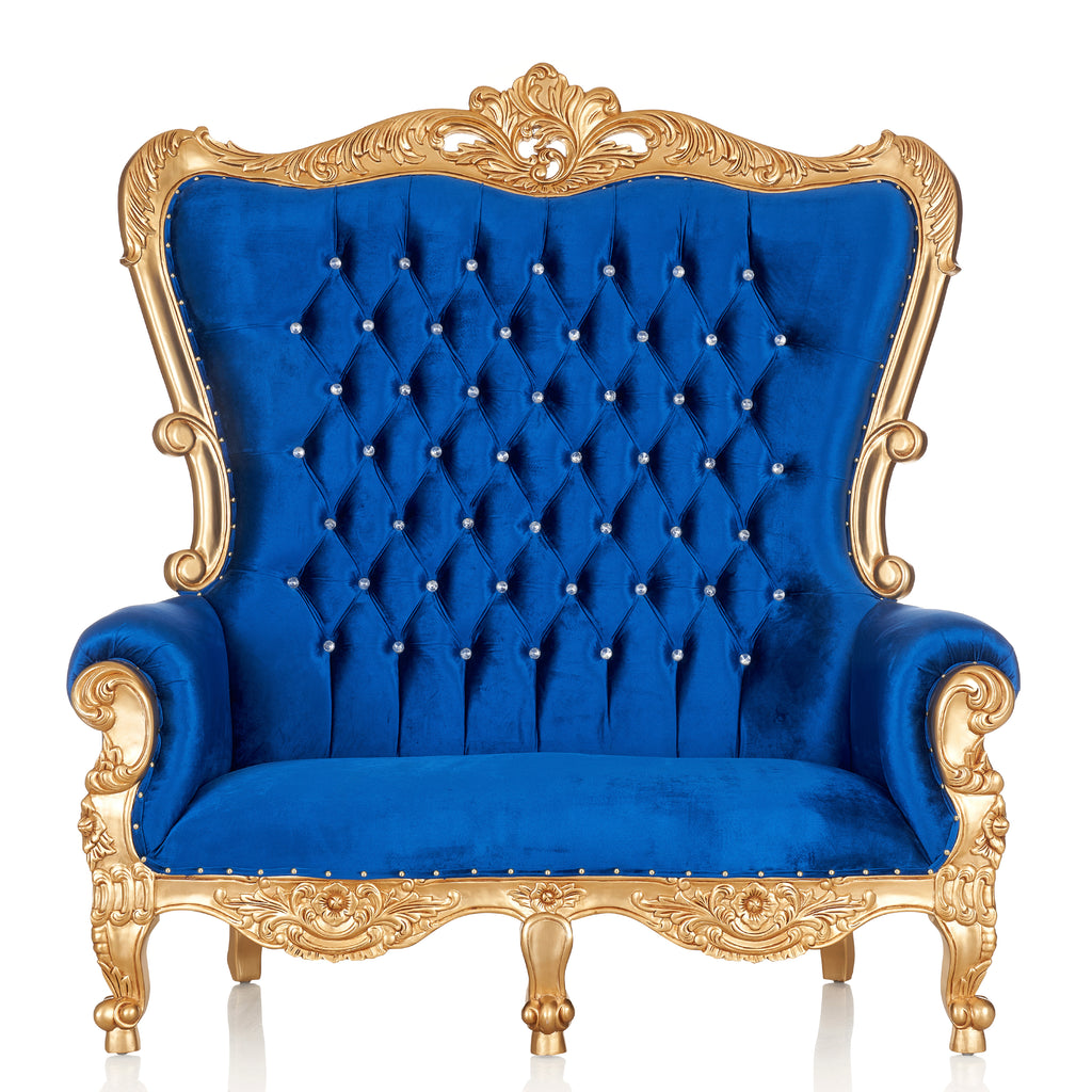 "Queen Victoria" Love Seat - Blue Velvet / Gold