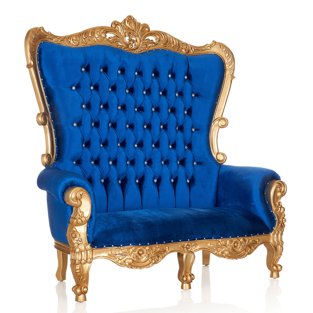 "Queen Victoria" Love Seat - Blue Velvet / Gold