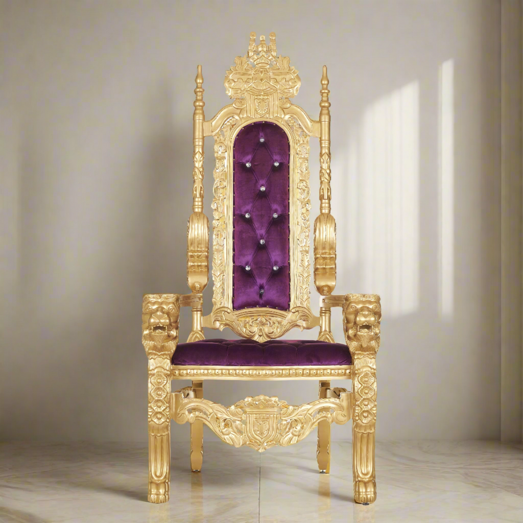 "King David" Lion Throne Chair - Purple Velvet / Gold