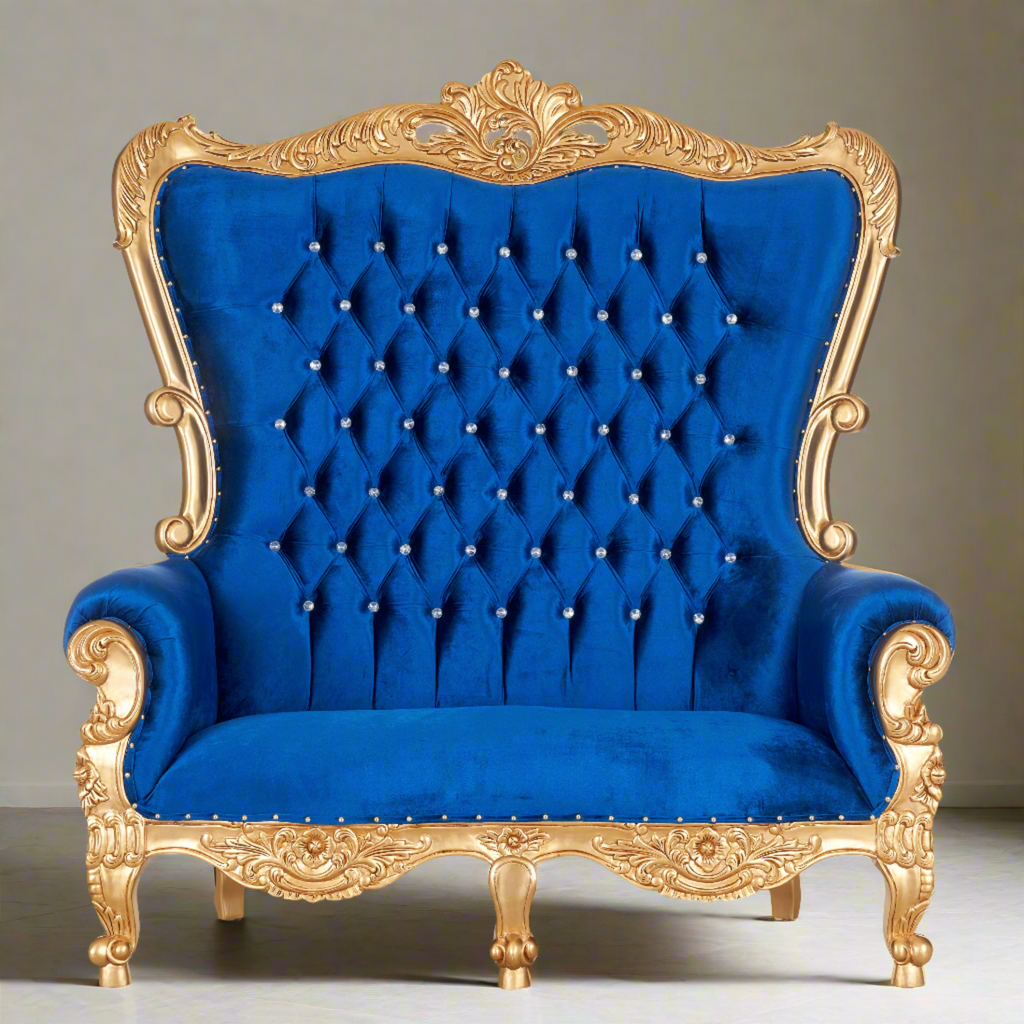 "Queen Victoria" Love Seat - Blue Velvet / Gold