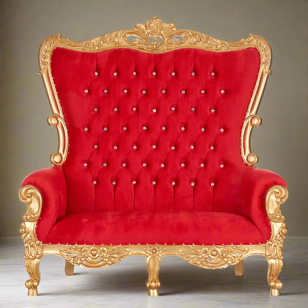 "Queen Victoria" Love Seat - Red Velvet / Gold