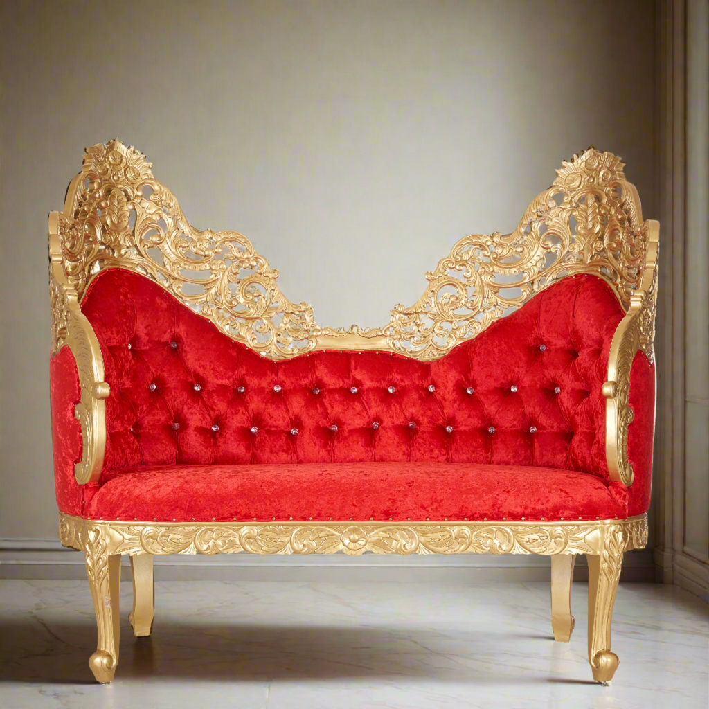 "Queen Marina" Royal Chaise Lounge - Red Velvet / Gold