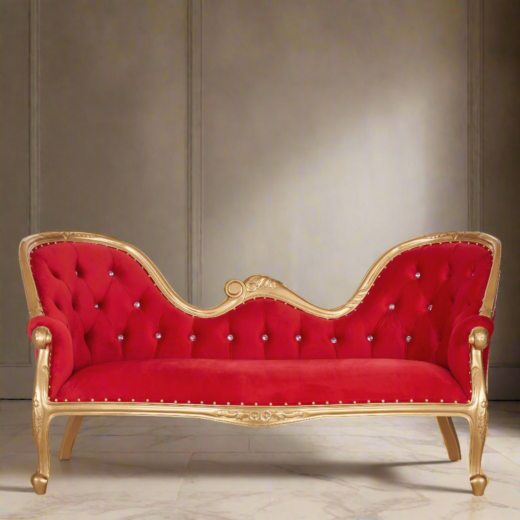 "Monaco" Royal Chaise Lounge - Red Velvet / Gold