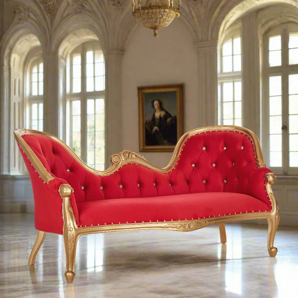 "Monaco" Royal Chaise Lounge - Red Velvet / Gold