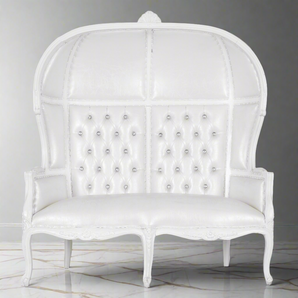 "Hooded Canopy" Love Seat Throne - White / White