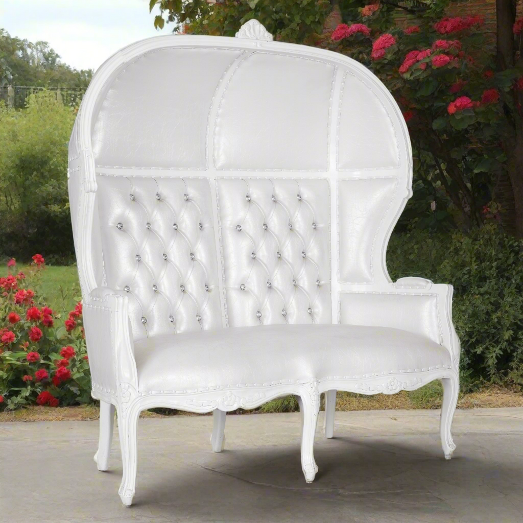 "Hooded Canopy" Love Seat Throne - White / White