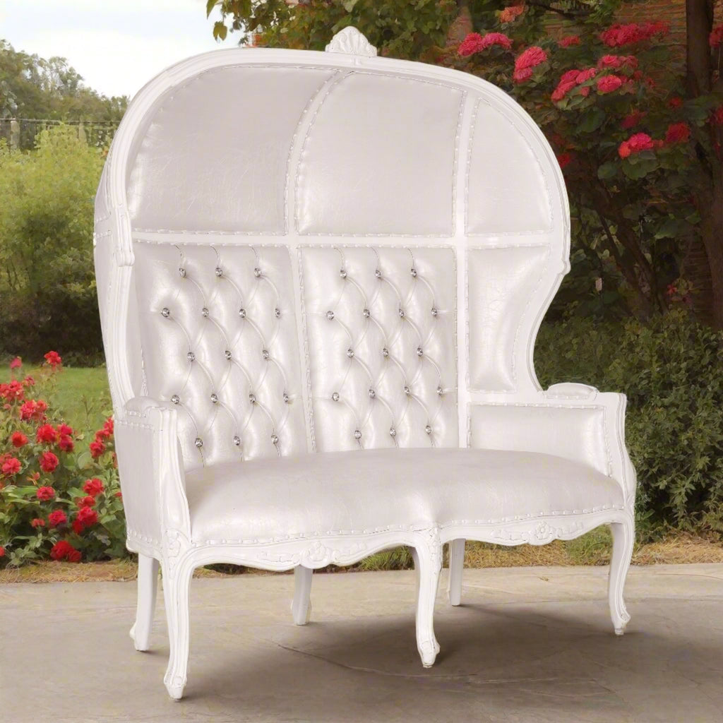 "Hooded Canopy" Love Seat Throne - White / White