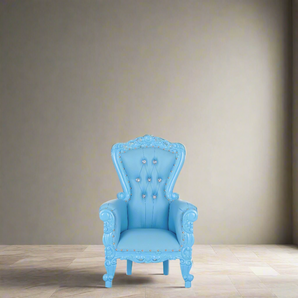 “Mini Tiffany 33" Kids Throne Chair - Light Blue  / Light Blue