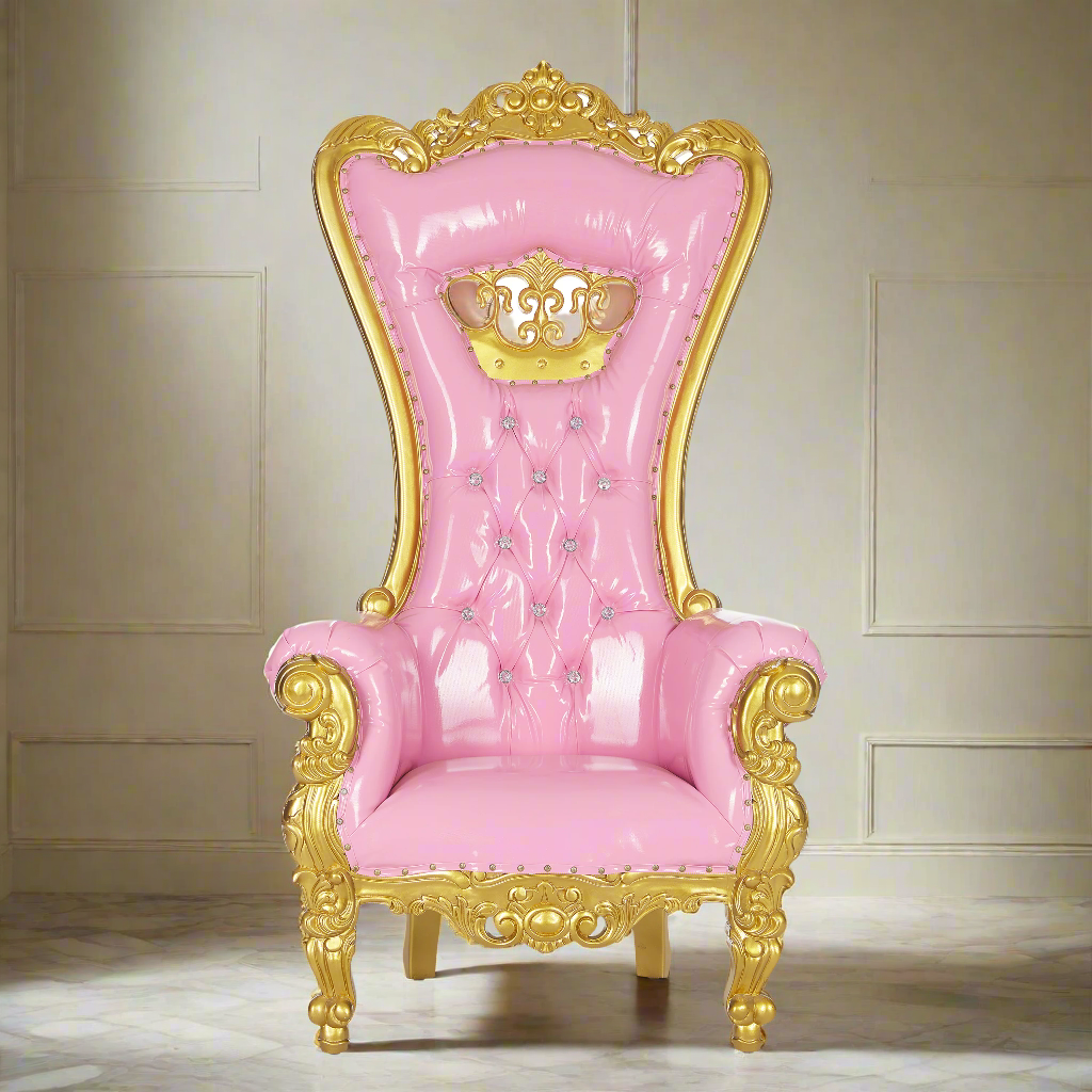 "Crown Tiffany" Throne Chair - Glossy Pink / Gold