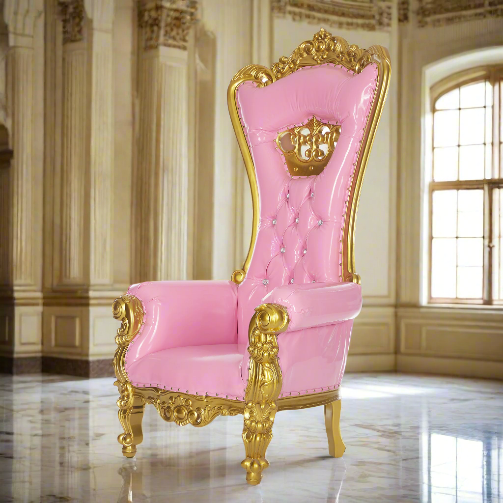 "Crown Tiffany" Throne Chair - Glossy Pink / Gold