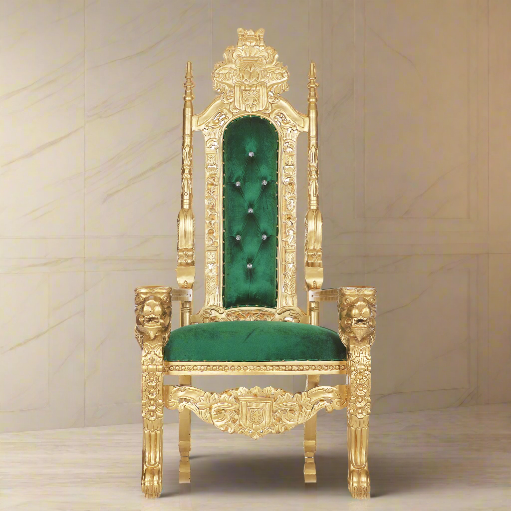 "King David" Lion Throne Chair - Emerald Green / Gold