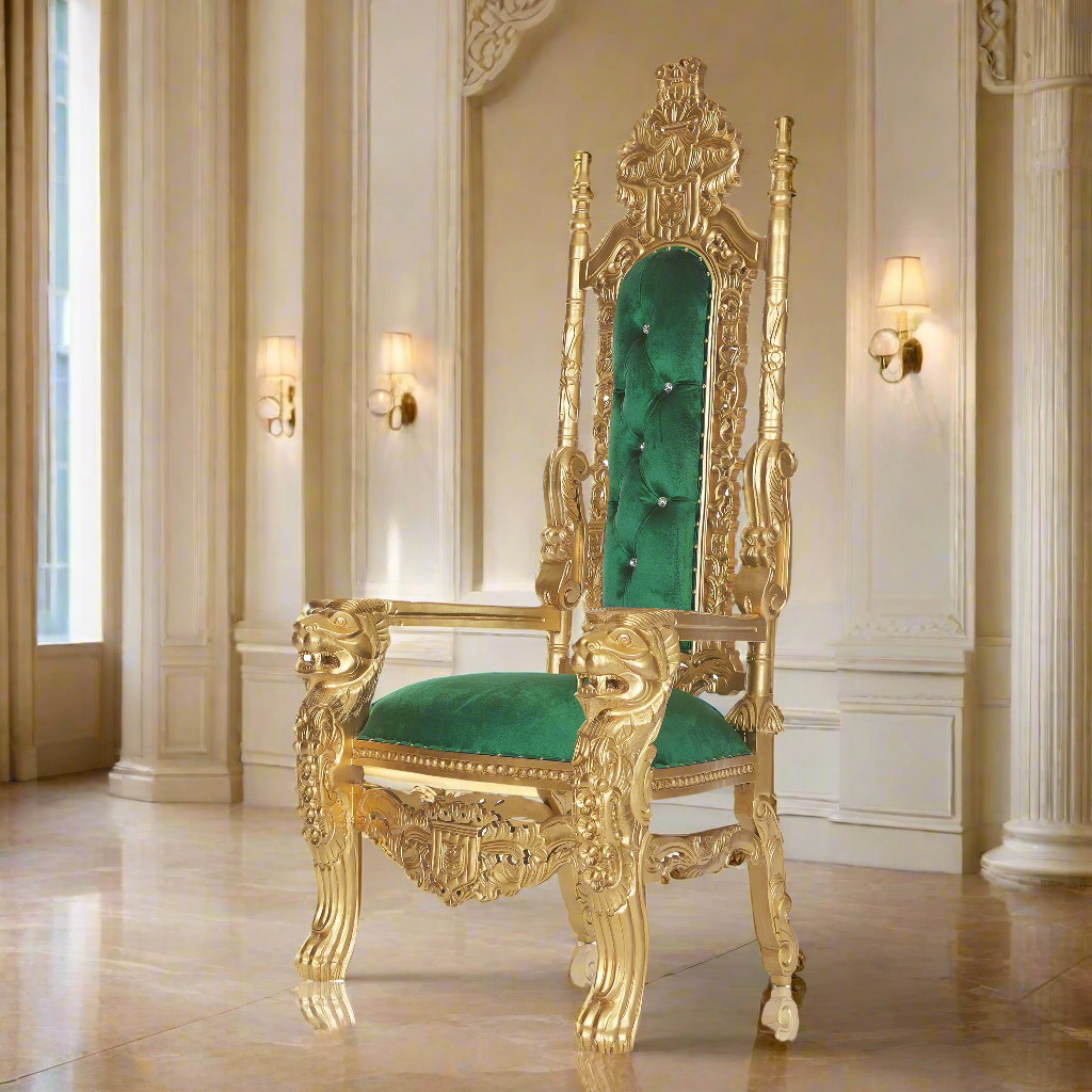 "King David" Lion Throne Chair - Emerald Green / Gold