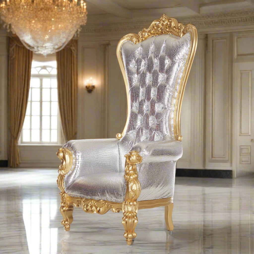 "Queen Tiffany 2.0" Throne Chair - Silver Croc Print / Gold