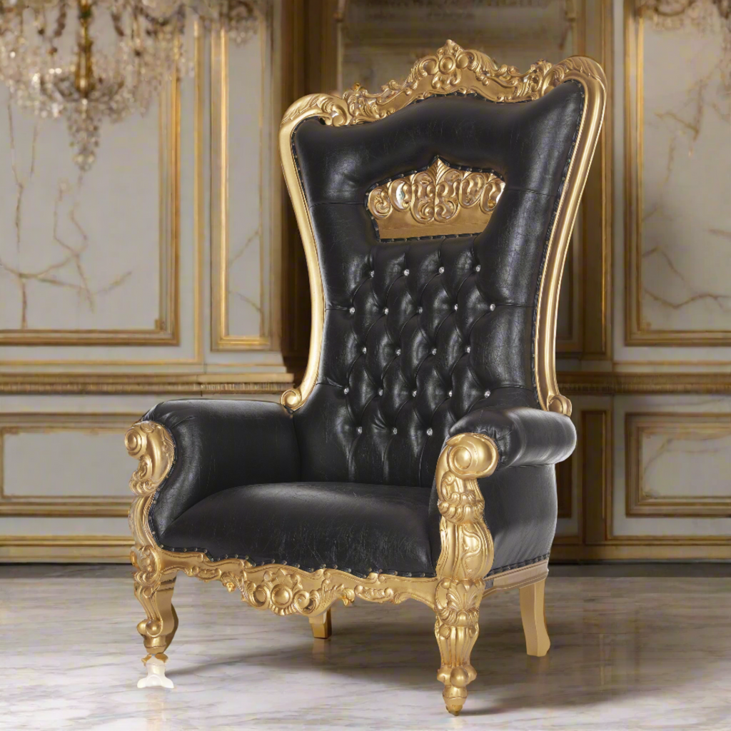 “Crown Tiffany" Extra Wide Throne Chair - Black / Gold