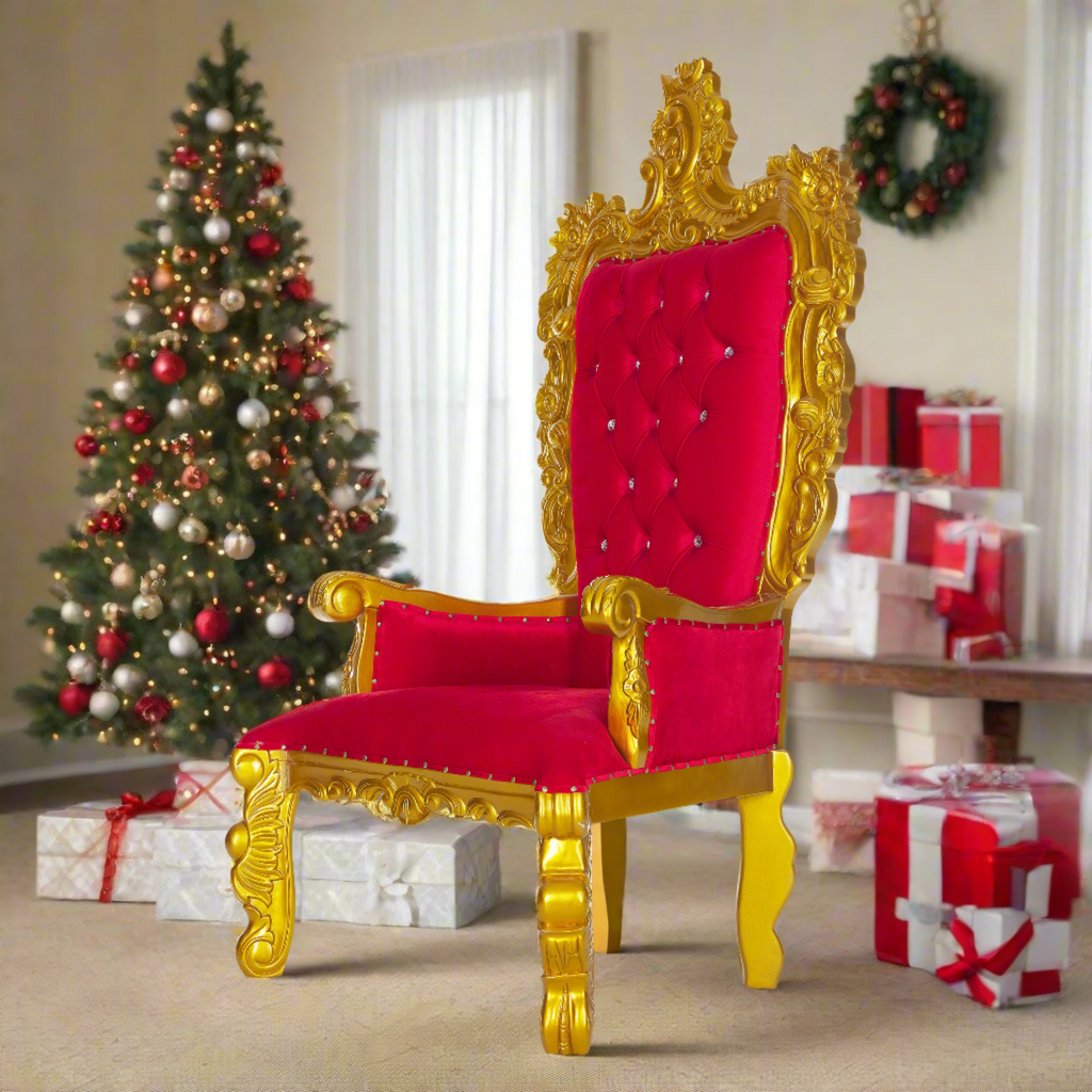 "Aquarius" Throne Chair - Red Velvet / Gold