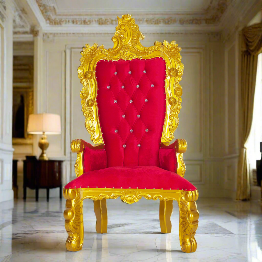 "Aquarius" Throne Chair - Red Velvet / Gold