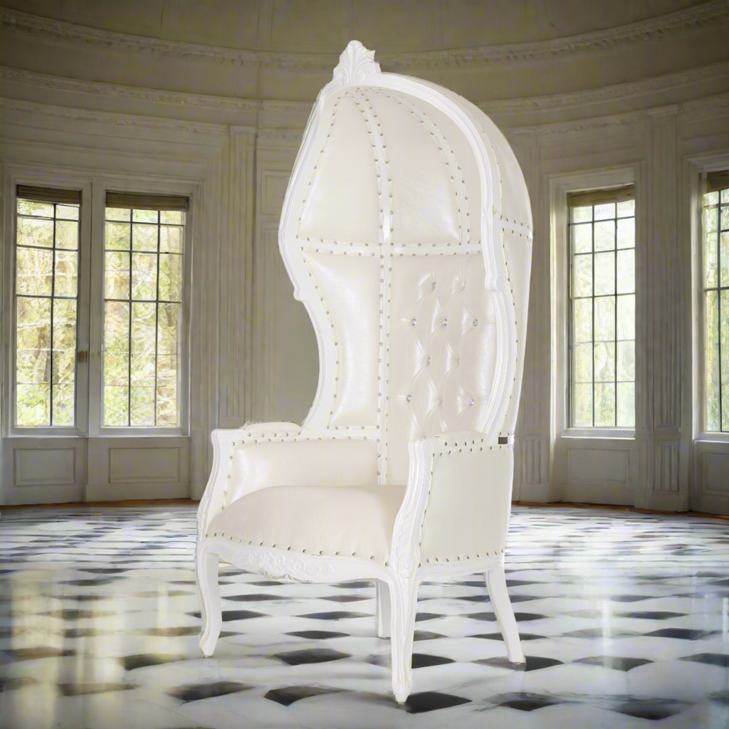 "Cobra Hooded Canopy" Throne Chair - White / White