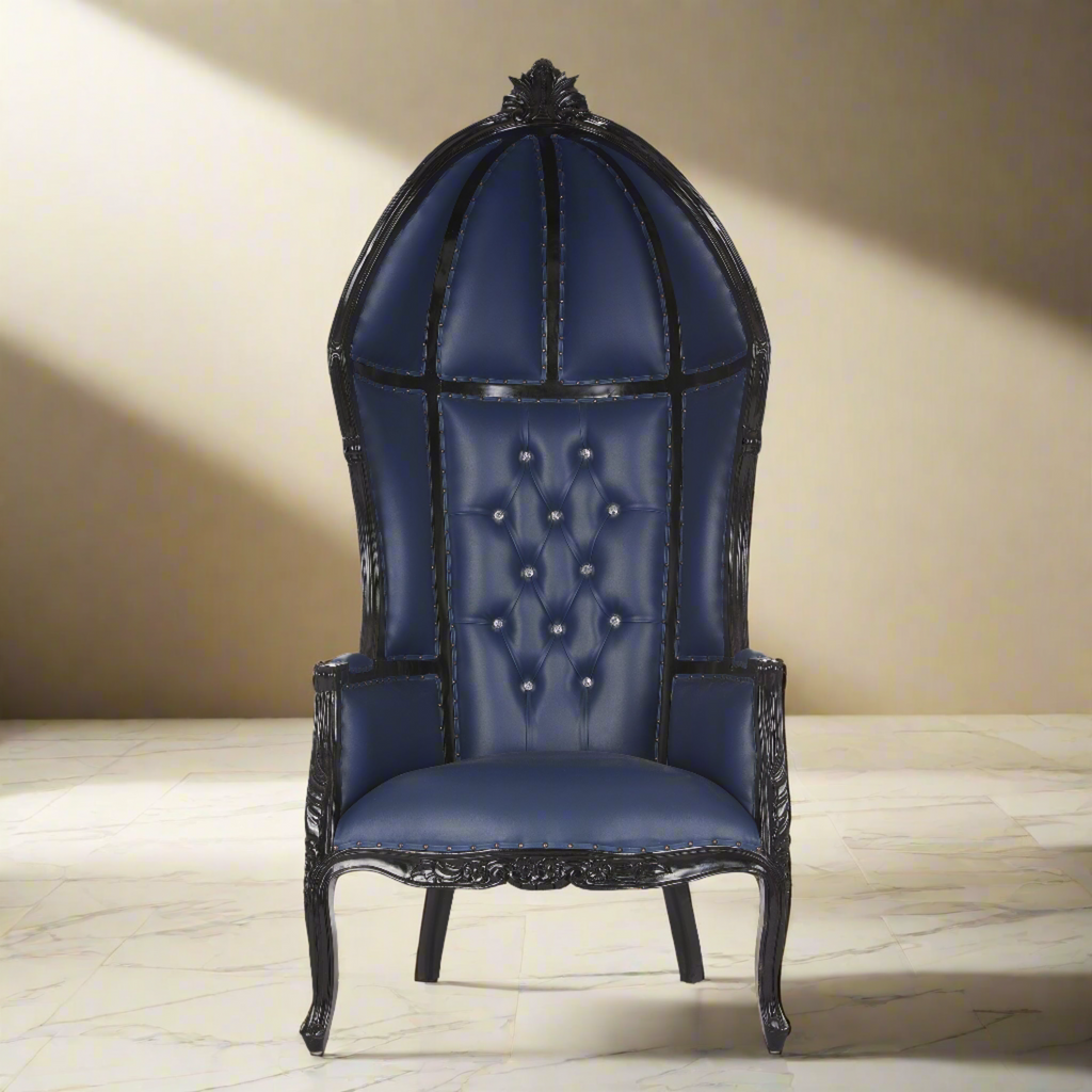 "Cobra Hooded Canopy" Throne Chair - Midnight Blue / Black