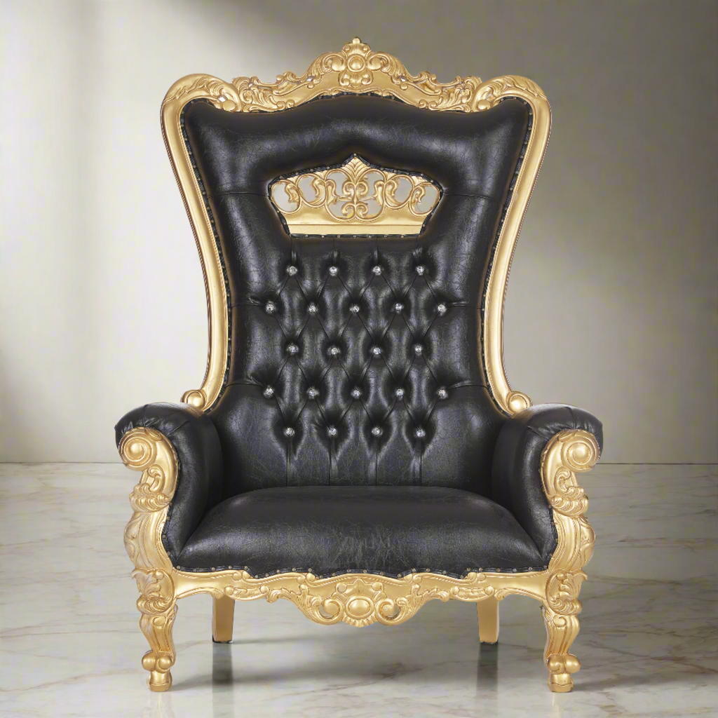 “Crown Tiffany" Extra Wide Throne Chair - Black / Gold